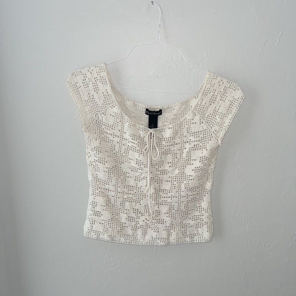 Y2K crocheted Bebe cream top